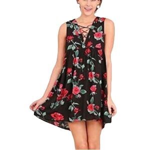 Umgee NWT navy blue and red floral sleeveless swing dress size M
